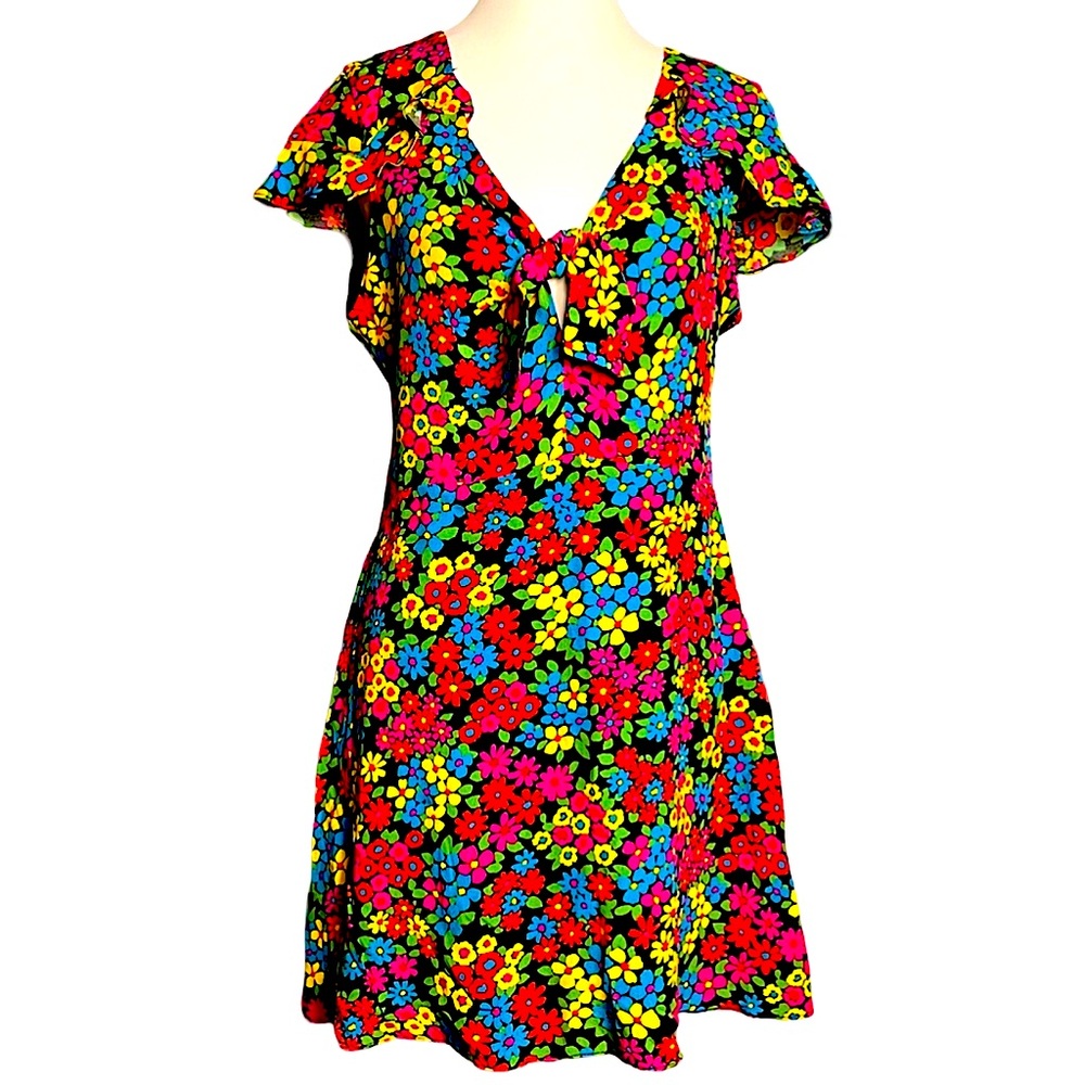 ZARA Women’s Floral Soft Flutter Sleeve Mini Dress Size M Feminine Cottagecore